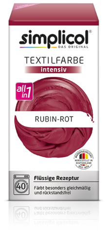 Simplicol Textilfarbe intensiv all in 1 -Flüssige Rezeptur " Rubin-Rot" Neu!